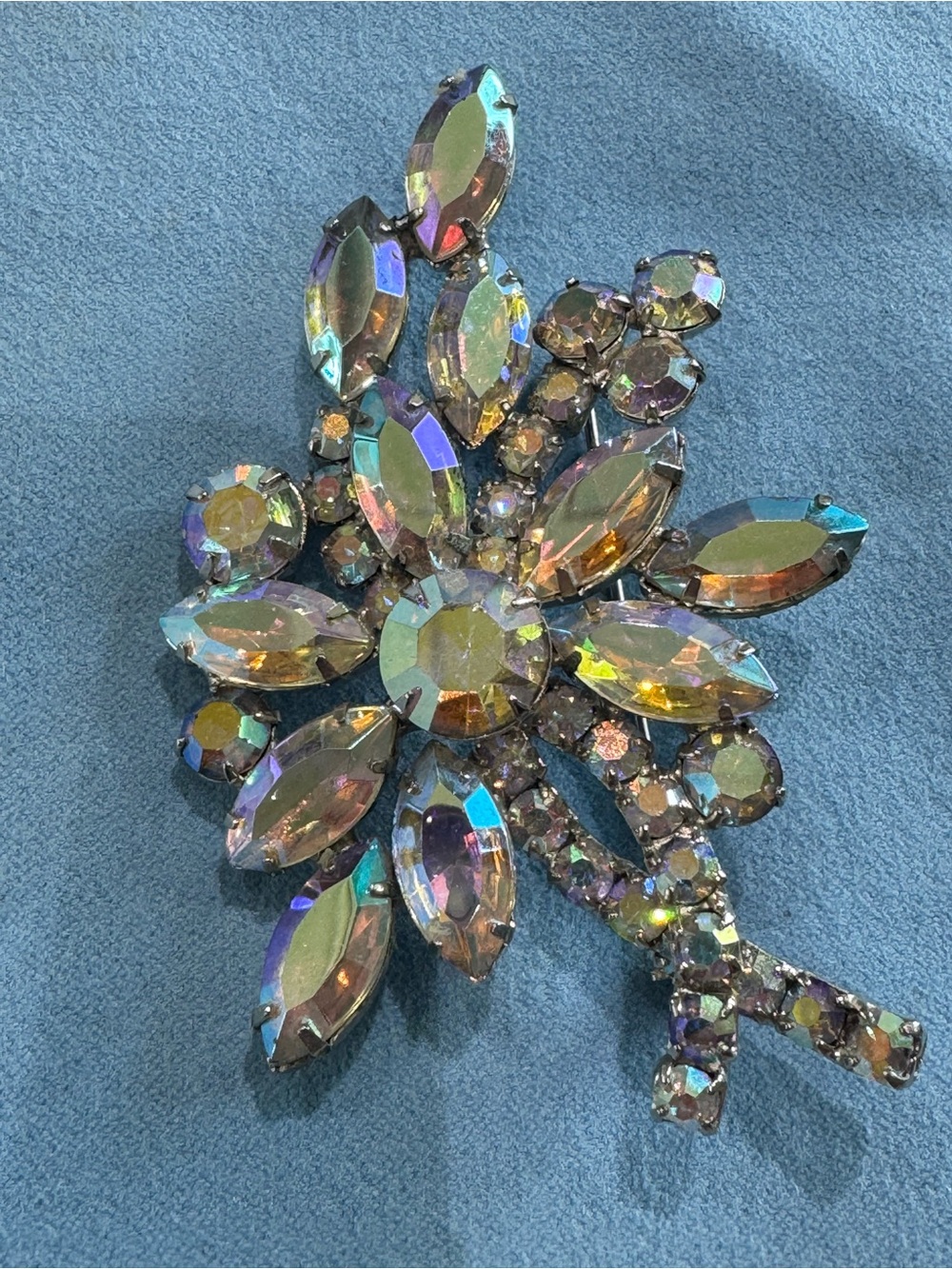 Weiss Vintage Aurora Borealis Floral Spray Brooch